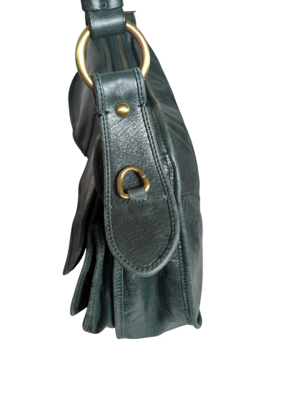 Y2K Trina Turk Dark Green Leather Patchwork Butterfly Crescent Hobo Shoulder Bag